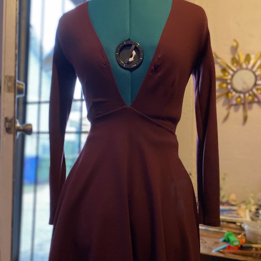 Maroon Deep V Neck Dress